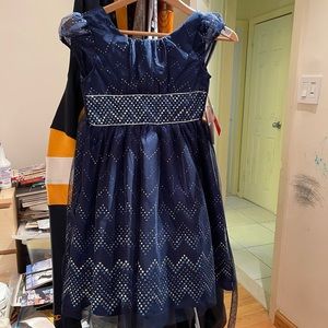 NWT GLITTERY ⭐️⭐️Girls 8 Fancy Navy Chevron Mesh Jona Michelle Dress Never Worn